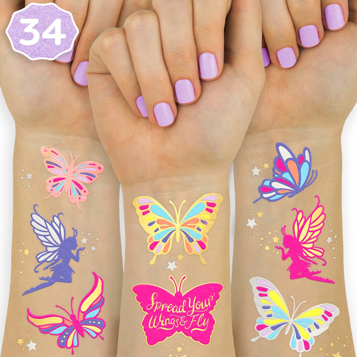xo, Fetti Butterfly Tattoos for Kids - 34 Glitter styles  Birthday Party Supplies, Butterfly Party Favors + Fairy Decor