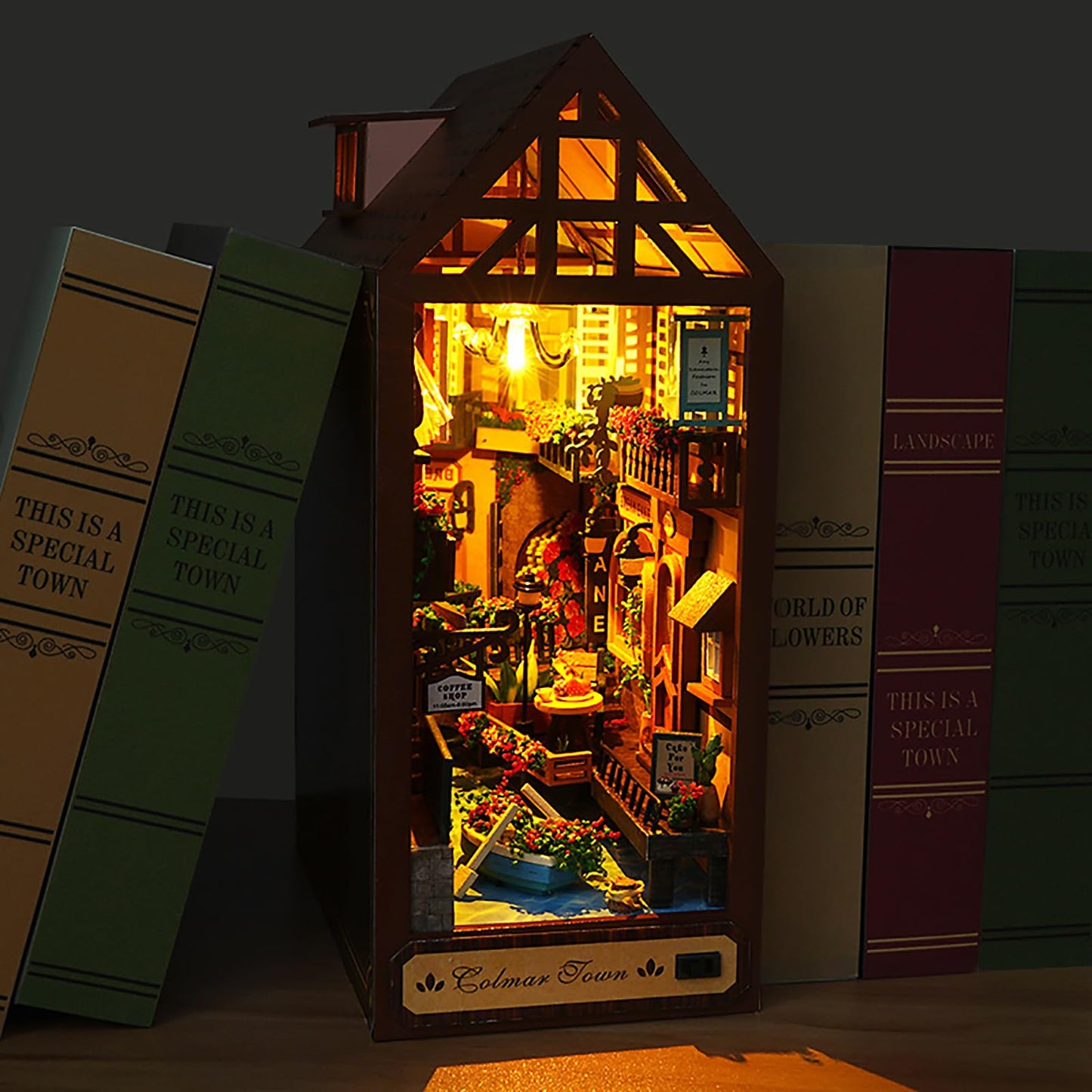 Diy Book Nook Kit, Diy Dollhouse Booknook,Booknook Shelf Insert Decor Alley, 3D Dollhouse Wooden Puzzle Bookends, Book Nook Mini
