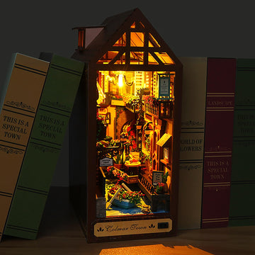 Diy Book Nook Kit, Diy Dollhouse Booknook,Booknook Shelf Insert Decor Alley, 3D Dollhouse Wooden Puzzle Bookends, Book Nook Mini