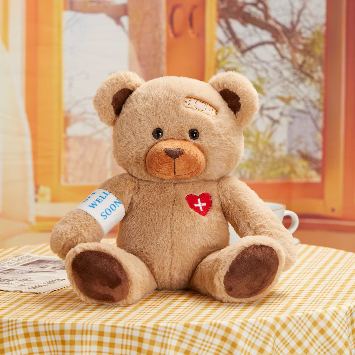 Houwsbaby 12 Get Well Soon Teddy Bear Stuffed Animal Get Well Soon Bear Stuffed for Kids mature-themed After Surgery Presents for Infant Broken Arm Teddy Bear Feel Better Bear