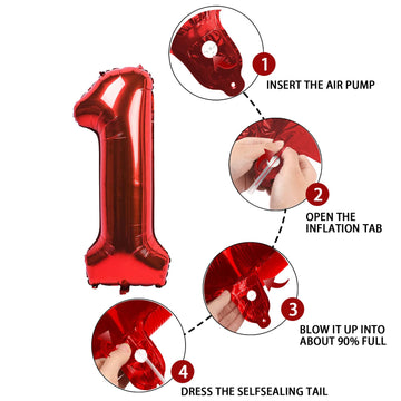 1 Number Balloon Red 40 Inch Big Foil Mylar 1St Balloons For 1 Year Old Boy Girl Birthday Party Decorations Wedding Anniversary