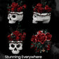 iATOM Skull Roses Flower Bouquet Building Set - Middle Size, Plastic, Gothic Decor, Red/Green/White/Black, Model IA11008