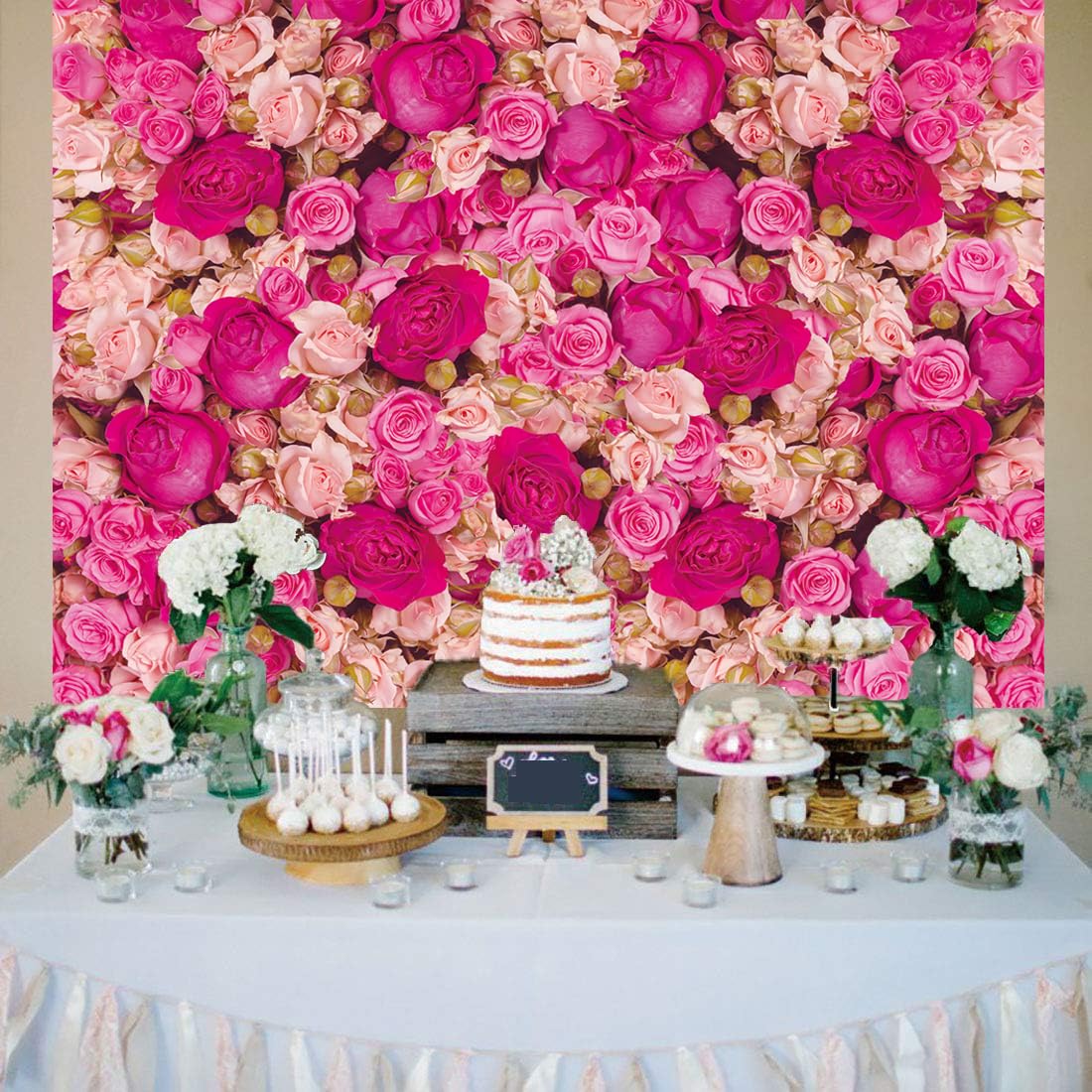 Pink Red Rose Wall Background Spring Flowers Photography Backdrop Girls Princess Birthday Baby Shower Wedding Valentines Day Mo