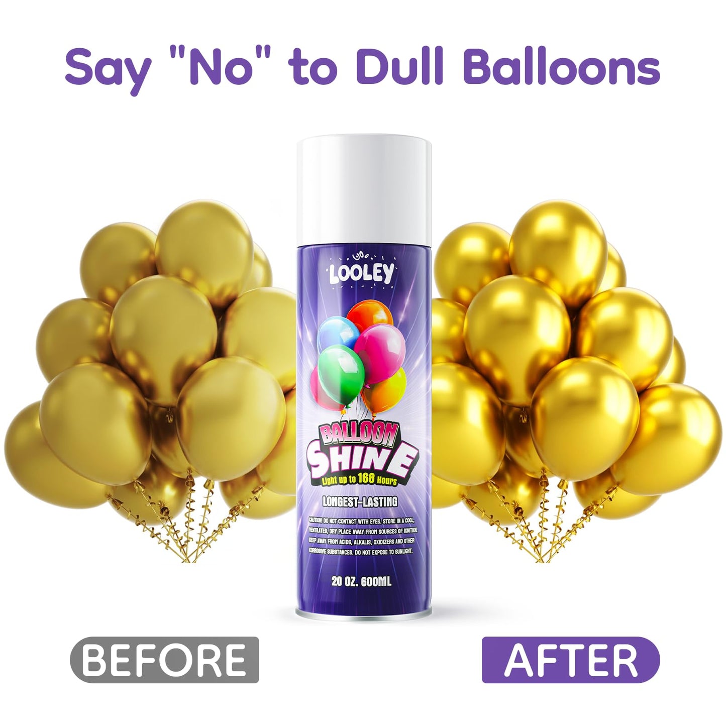 LOOLEY Pro Balloon Shine Spray - 20 fl. oz, Waterproof, Fragrance-Free, Ultra Lasting High Gloss for Latex Balloons, Purple Version