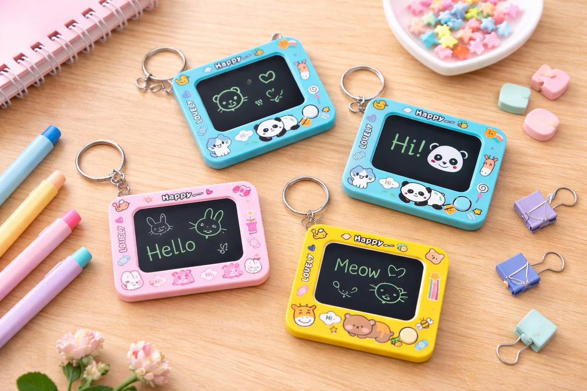 SGE 89 Mini LCD Writing Tablet Keychain for Kids & Girls | Reusable Digital Drawing Pad | 1 Click Erase Memo Board | Pocket Size