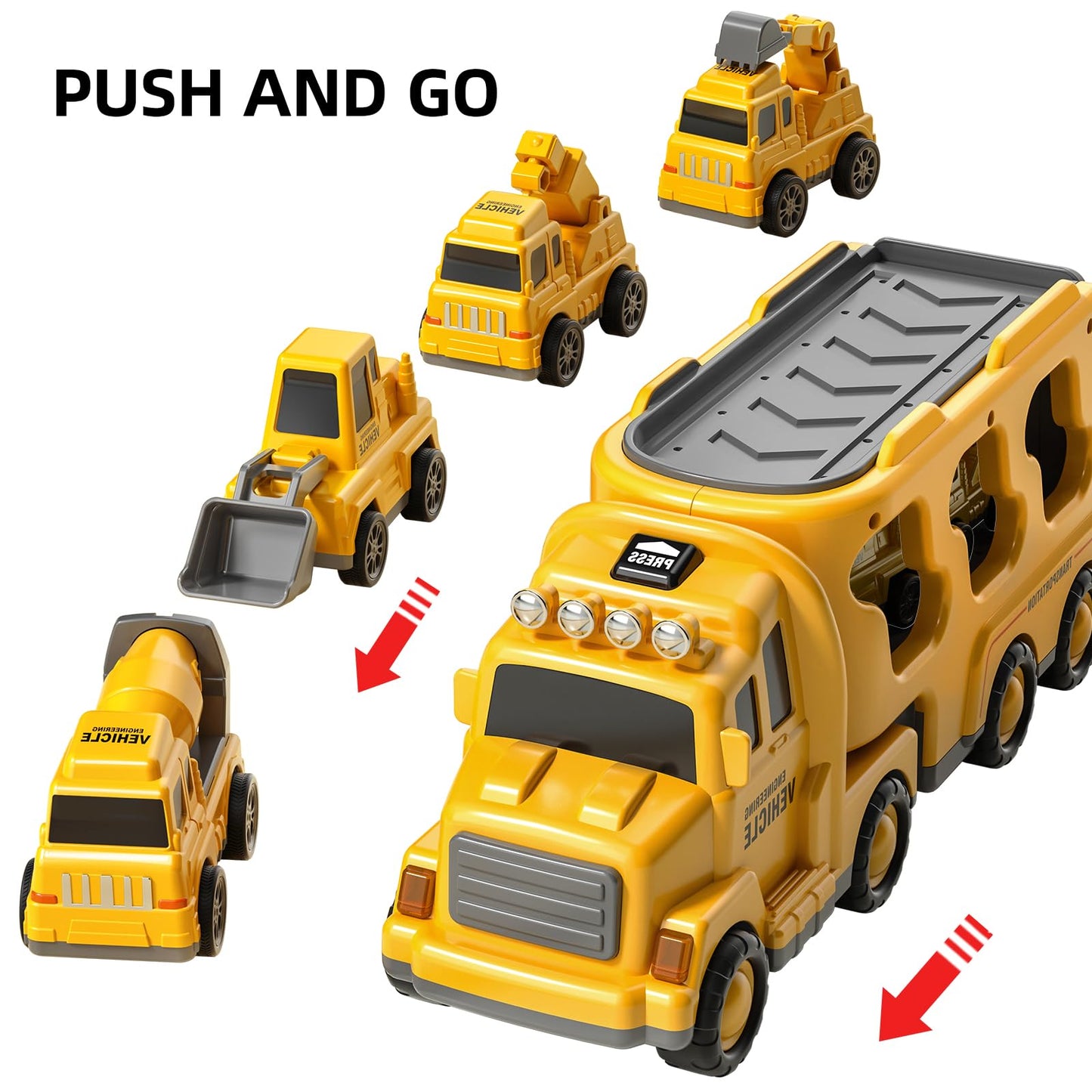 Temi Construction Truck Toys For 3-7 Years Old Boys - Kids Friction Powered Car Toys For Toddler Ages 3-5, Carrier Play Vehicles