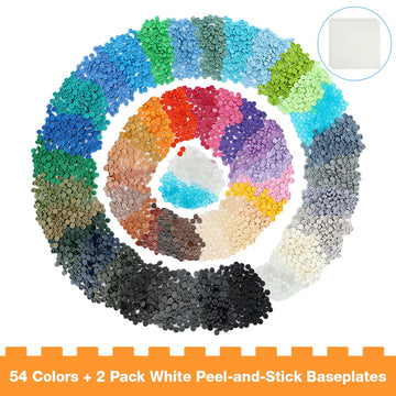 Etarnfly 5400Pcs Pixel Bricks, 1X1 Round Plates - 54 Colors Building Blocks Parts And Pieces With 2 Pack 10   X10    White Peel-