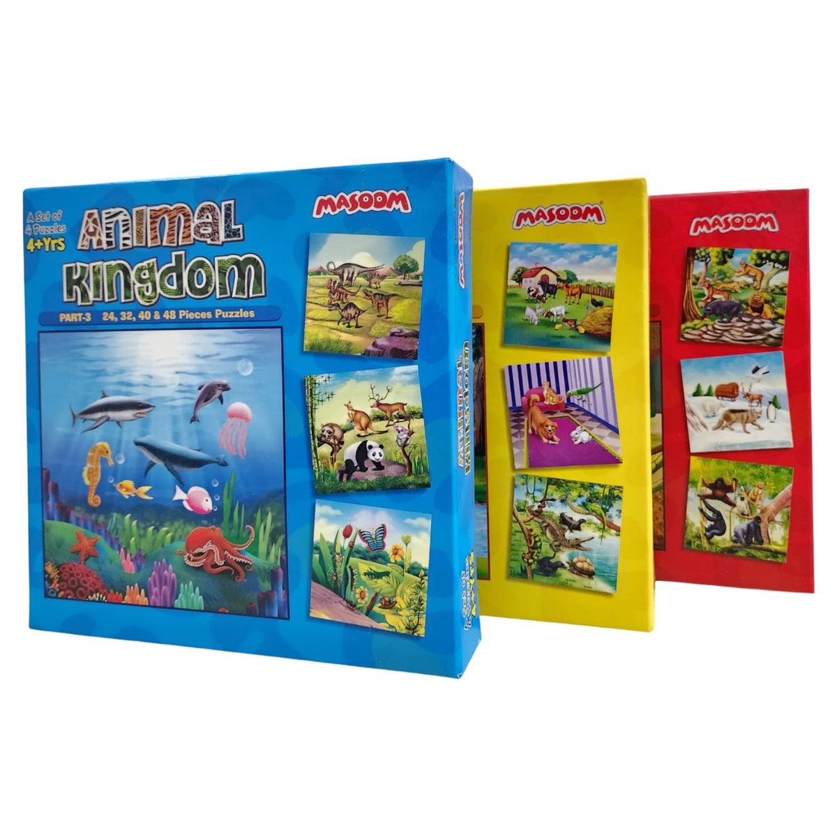 MASOOM Kids set of 12 Animal Kingdom cardboard Jigsaw Puzzles up to 48 pieces in increasing order of difficulty for 24 years