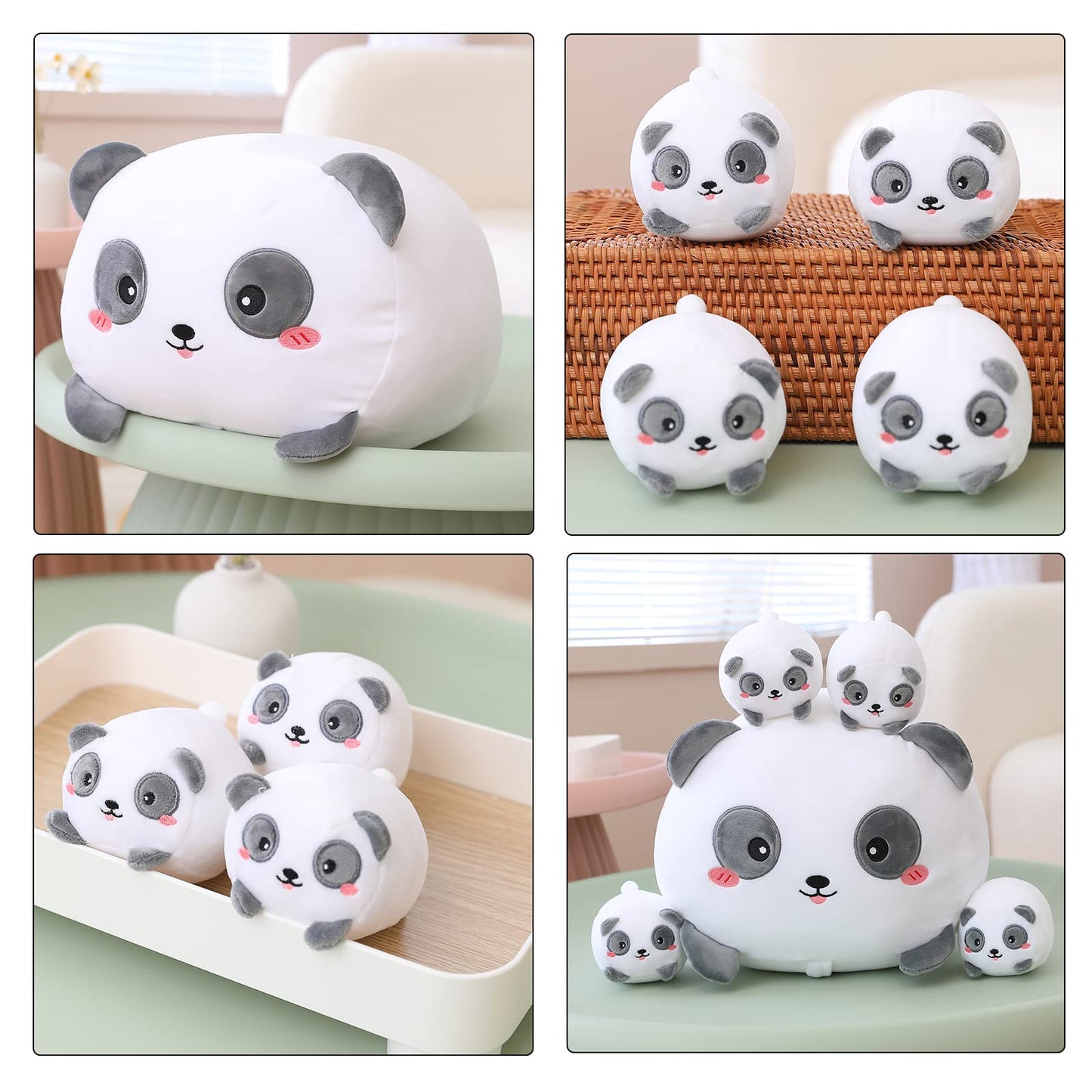 Sqeqe Panda Mommy Stuffed Animal With 4 Baby Pandas, Super Soft Cartoon Hugging Toy Gifts For Girls Boys Birthday