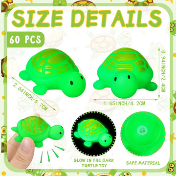 Roundfunny 60 Pcs Turtle Rubber Bath Toys Glow In The Dark For Beach Pool Shower Play Floating Mini Sea Animal Toys Squeezable S