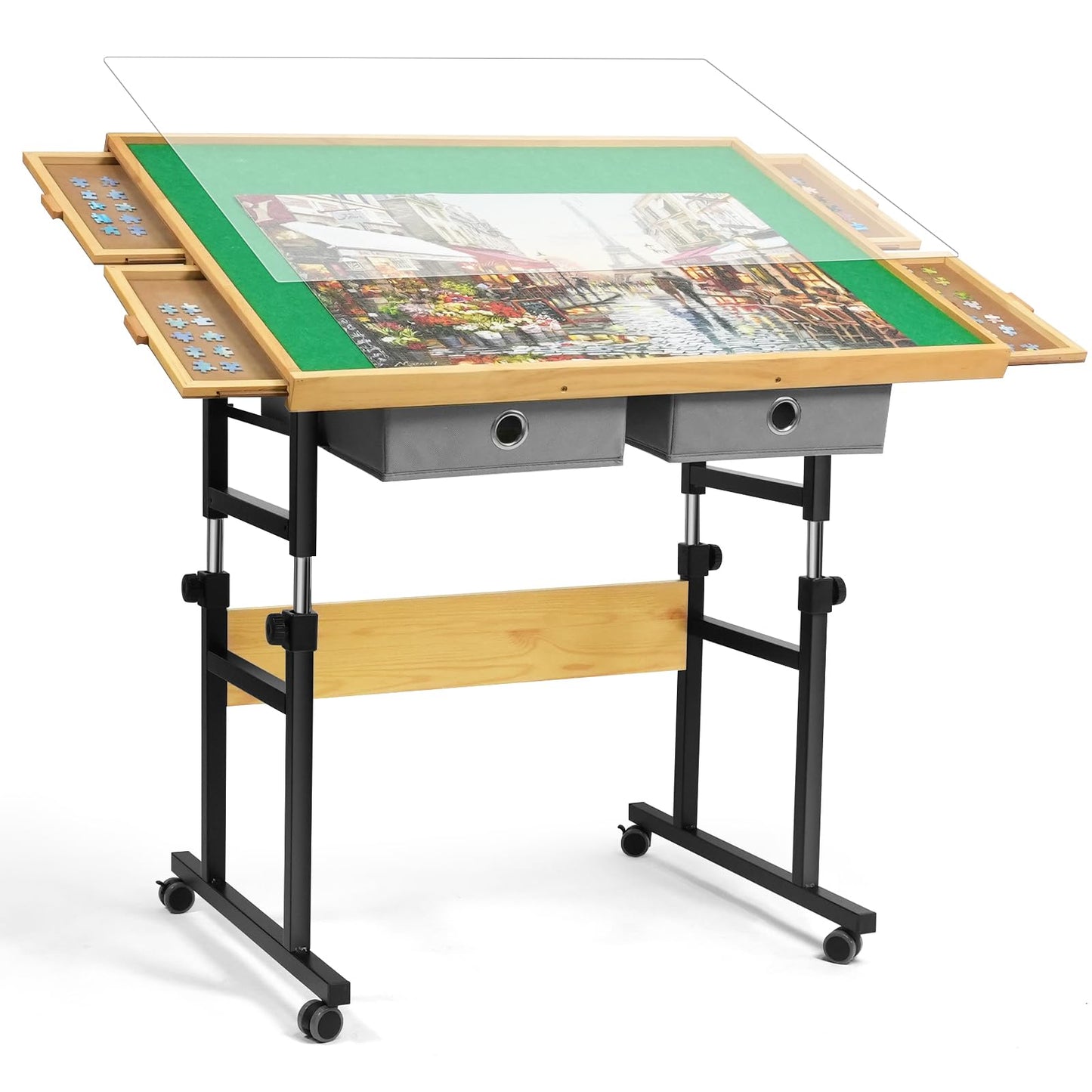 All4Jig 1500 Piece Adjustable Jigsaw Puzzle Board For Adults, 35.4'X26.4' Multi-Functional Puzzle Board With 4+2 Drawers & Protective Cover, 45-Degree Any-Angle Tilt For Work, Exercise & Leisure