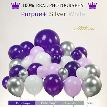 Kozee Dark Purple And Silver Balloon Garland Kit 126Ppcs With Light Lilac White Silver Starburst Crown Foil Balloons For Girl 15
