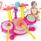Basytodio Baby Toys 6-12 12-18 Months Musical Drum Set Toy With 2 Sticks Microphone Pink Toy For 1 2 Year Old Girl Music Instrument Learning Toddlers 0-2 1-3 3-5 Easter Gift For One Year Old Girls