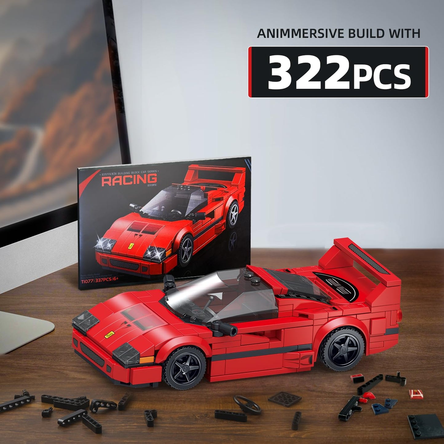 Vgd Car Building Kit With Display Case, Cool Collectible Model Super Race Car Building Blocks Set, 1:24 Scale Collectible Model