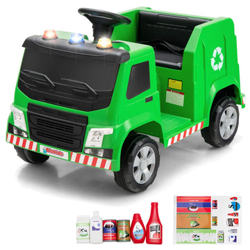 Olakids Ride On Car, Recycling Garbage Truck Electric Vehicle With Music, Horn, Warning Lights, Recycling Accessories Included, Toddlers Battery Powered Trash Toy For Boys Girls (Green)