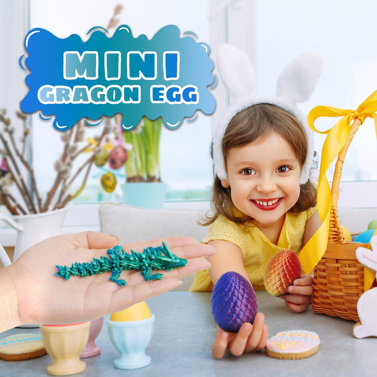 Flavery 4 Pack 3D Printed Dragon Egg, Small Eggs With Dragon Inside, Articulated Crystal Dragon Fidget Toy, Desk Decor Pet, Myst