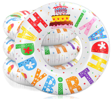 Whaline 3Pcs Happy Birthday Inflatable Pool Floats Swim Rings Colorful Words Birthday Cake Swimming Pool Tubes for Adults Teens 