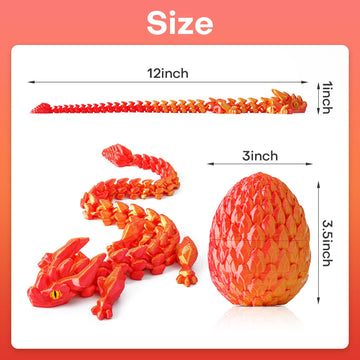 FYEFKJSA 3D Printed Dragon Eggs with Dragon Inside - 12Inch Articulated Fidget 3D Printed Animals  Interesting Decorative Gift  Easter Basket Essentials Stuffers (Laser Red)