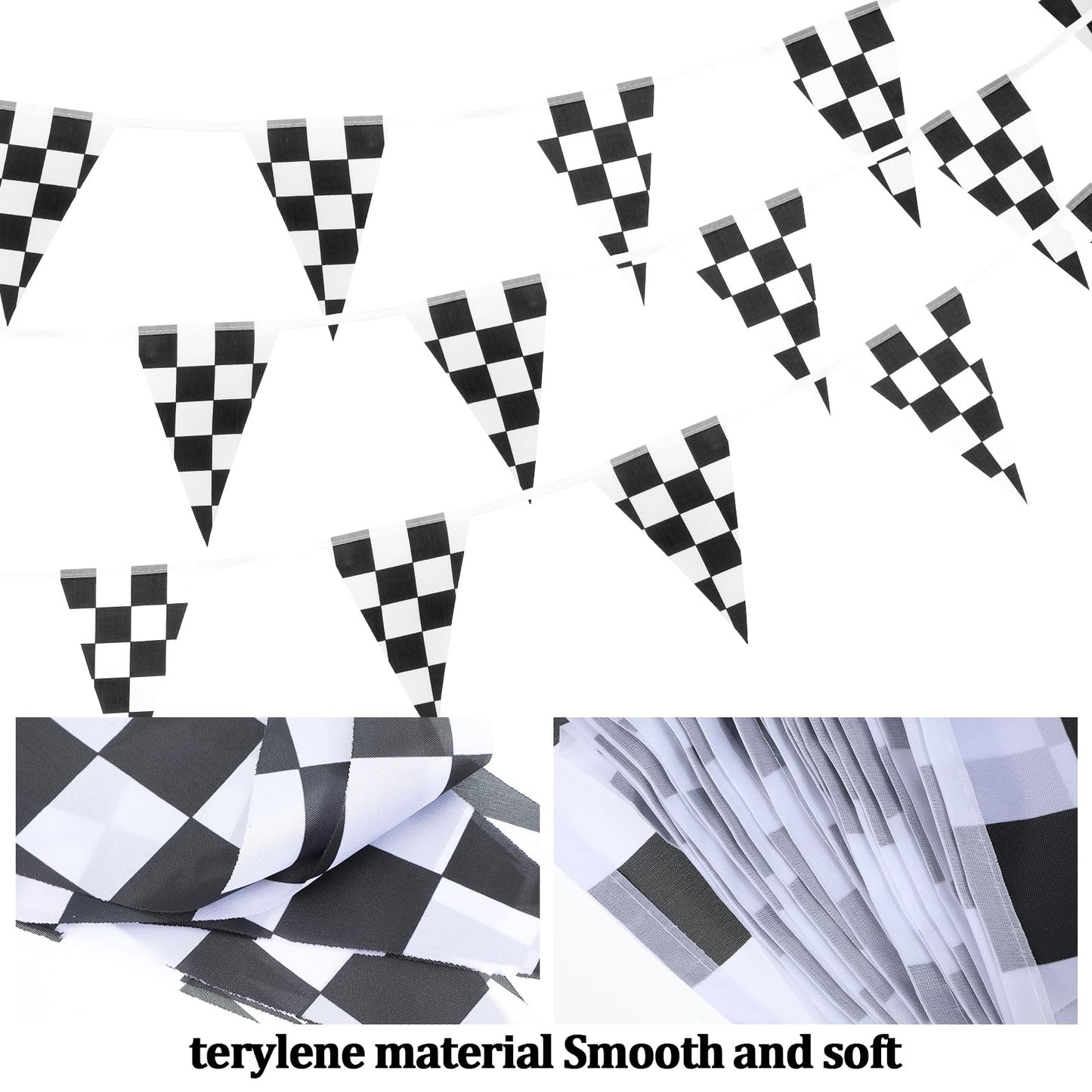 Tyqour 2Pcs Black & White Checkered Flag Banner, Double Sided Racing Pennant Banner Flags, Car Themed Birthday Party Decorations