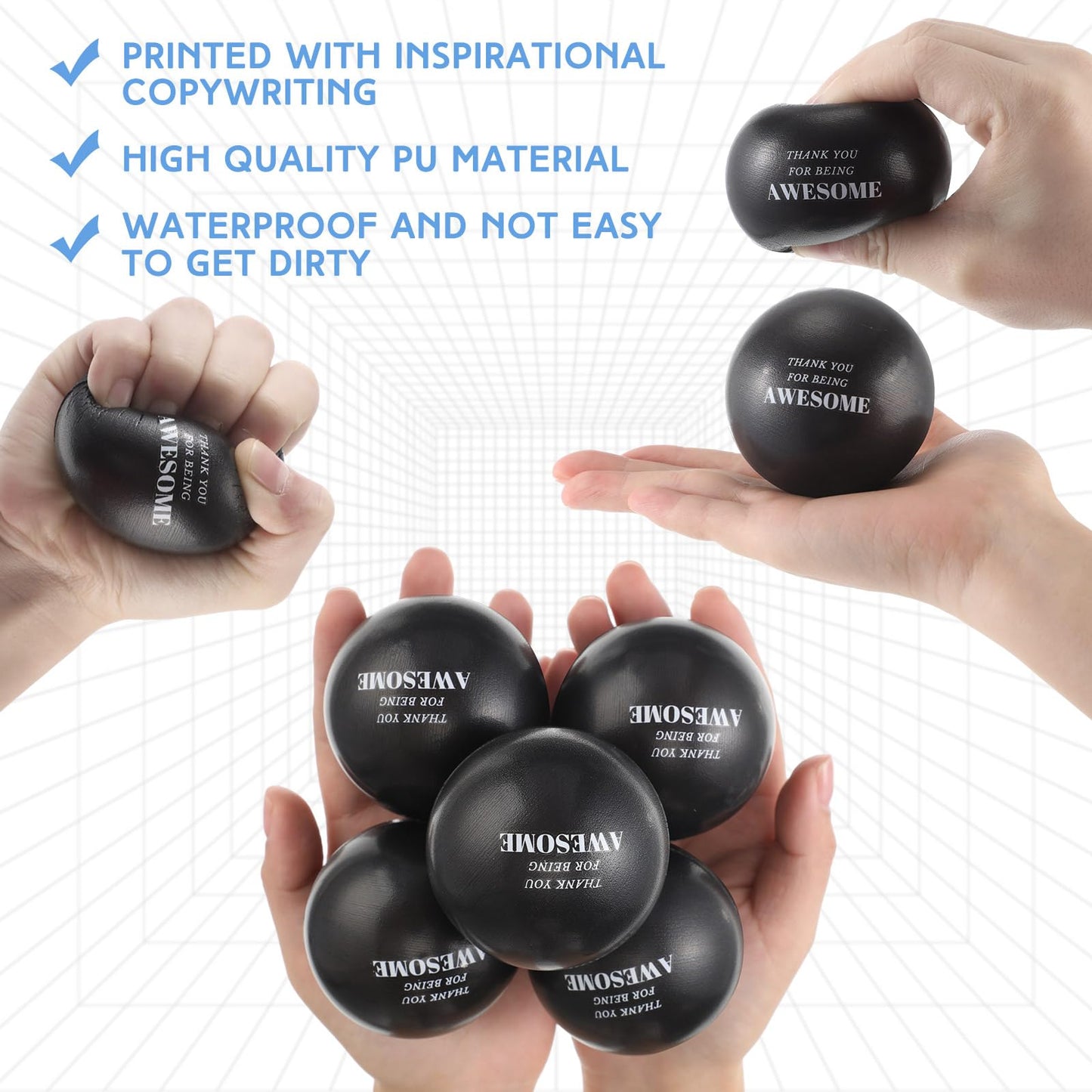 Lenwen 12 Pcs Employee Appreciation Gifts 2.5 Inch Motivational Stress Balls Inspirational Stress Relief Balls for mature-themed Relief Thank You Gift (Black Awesome)