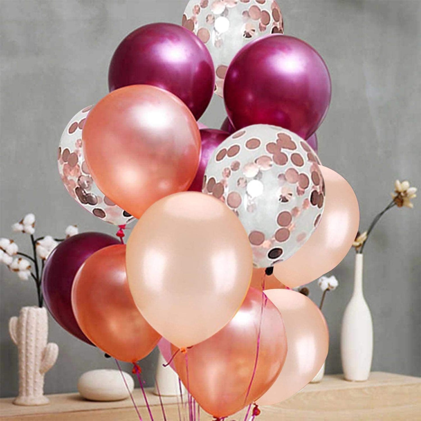 Oumuamua Rose Gold Balloons Burgundy Balloons Kit, 62Pcs Burgundy Rose Gold Latex Balloons Rose Gold Confetti Balloons For Women Girl Baby Shower Wedding Birthday Party Decorations, 12 Inch