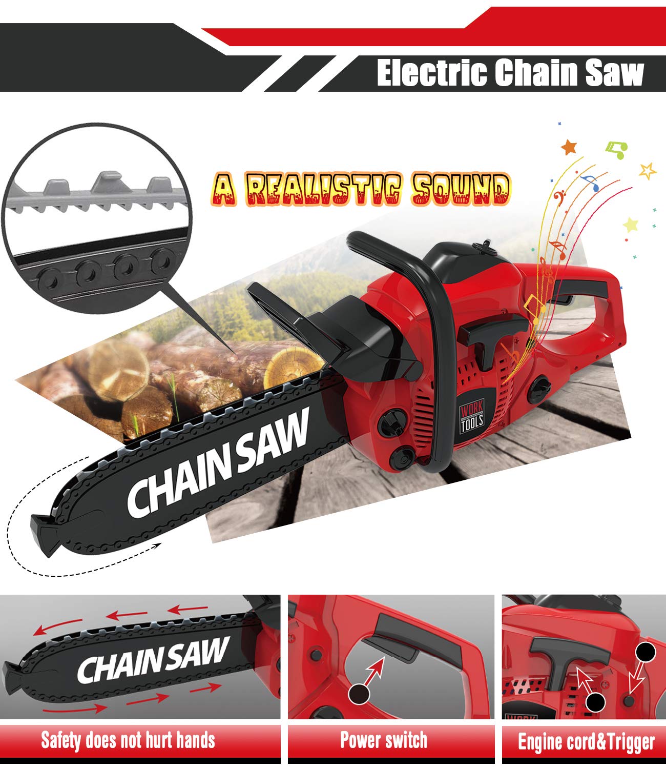 Kids Tool Set with Electric Toy Drill Chainsaw Jigsaw Toy Tools, Realistic Kids Power Construction Pretend Play Tools Set Toy ST
