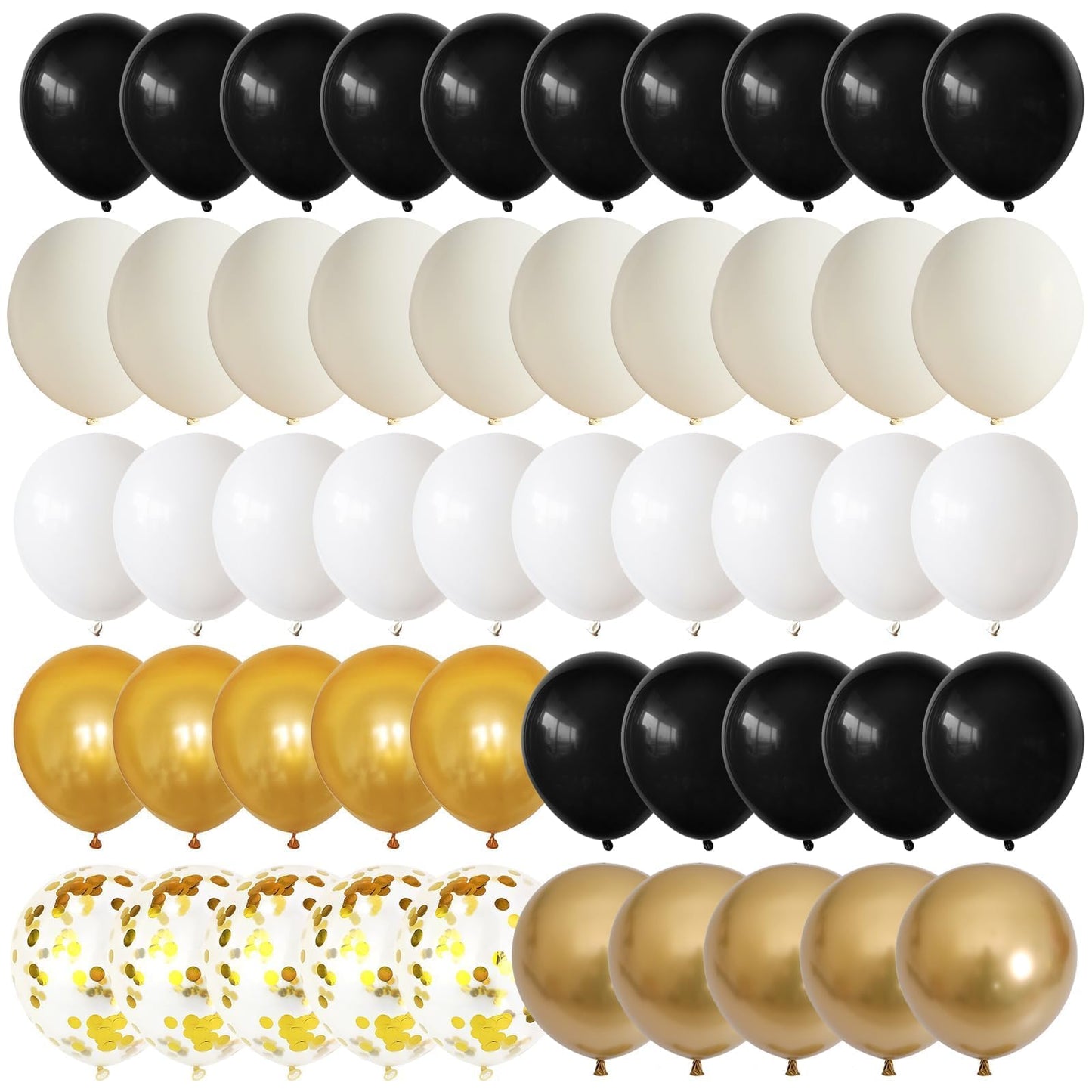 Dagelar Black Gold Beige Balloons, 60Pcs Black Gold White Sand Balloons Party Balloons With Metallic Gold Confetti Party Balloon