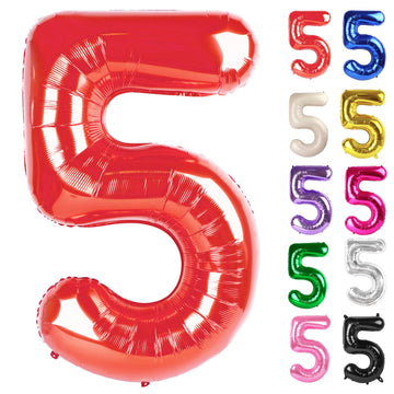 Red Number 5 Balloon 40 Inch, 5 Balloon Number, 5Th Birthday Decorations, Red Party Supplies For Boys Girls