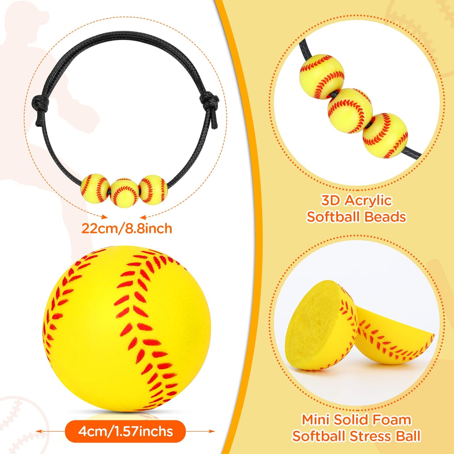 74 PCS Softball Party Favors Softball Charm Bracelets Sports Softball 1.6Foam Ball 50 Softball Stickers Decorations Softball Wri