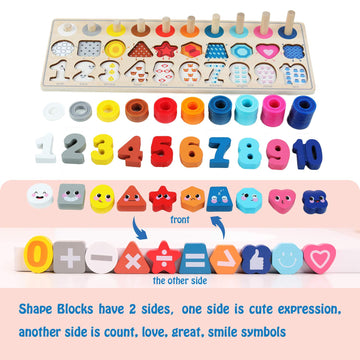 Qzmtoy Wooden Montessori Toys For Kids, Toddler Number Puzzles Sorter Counting Shape Stacker Stacking Game Preschool Toys For Boy Girl Learning Education Math Blocks Chunky Puzzles Gift For Toddlers