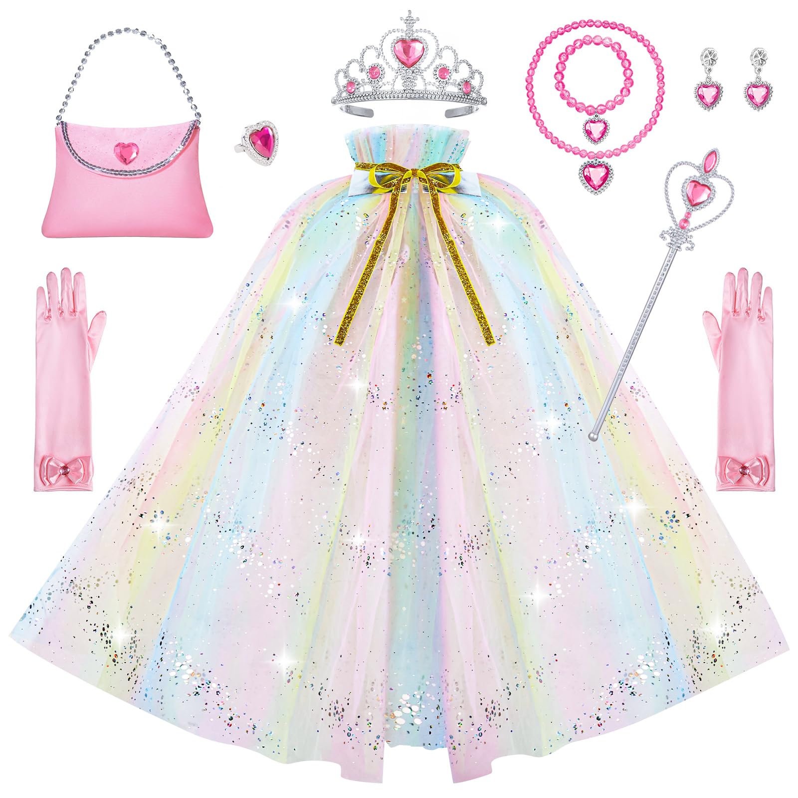 Minetom Princess Dresses For Girls, Princess Cape Set Dress Up Clothes With Tiara Crown, Wand, Easter Birthday Gift For Little G
