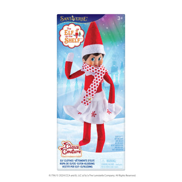 The Elf on the Shelf Snowflake Skirt & Scarf Set - White Polyester, Model CCSNOWSKSC