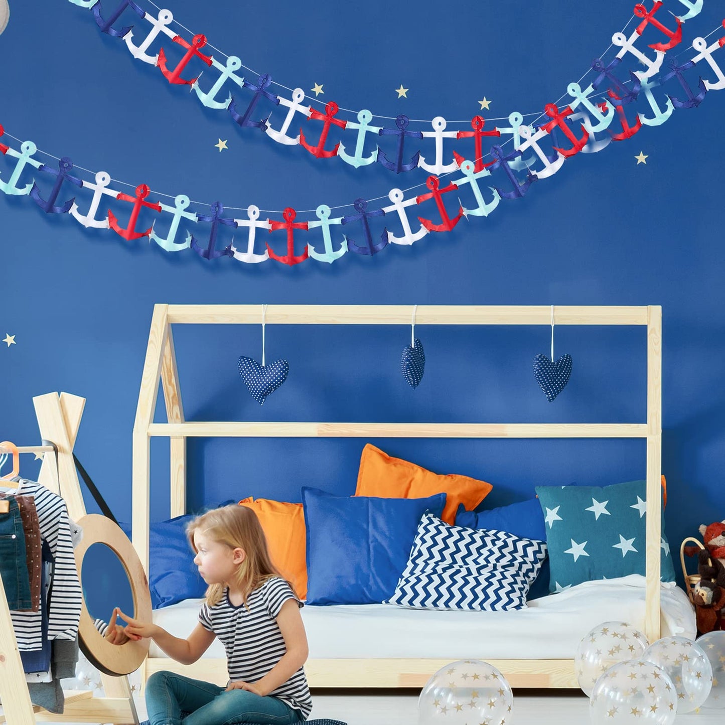 65Ft Nautical Garland Cruise Birthday Decorations Triangle Flags Hanging Banner For Baby Shower Wedding Party Mantel Home Outdoor Garden(8 Pieces)