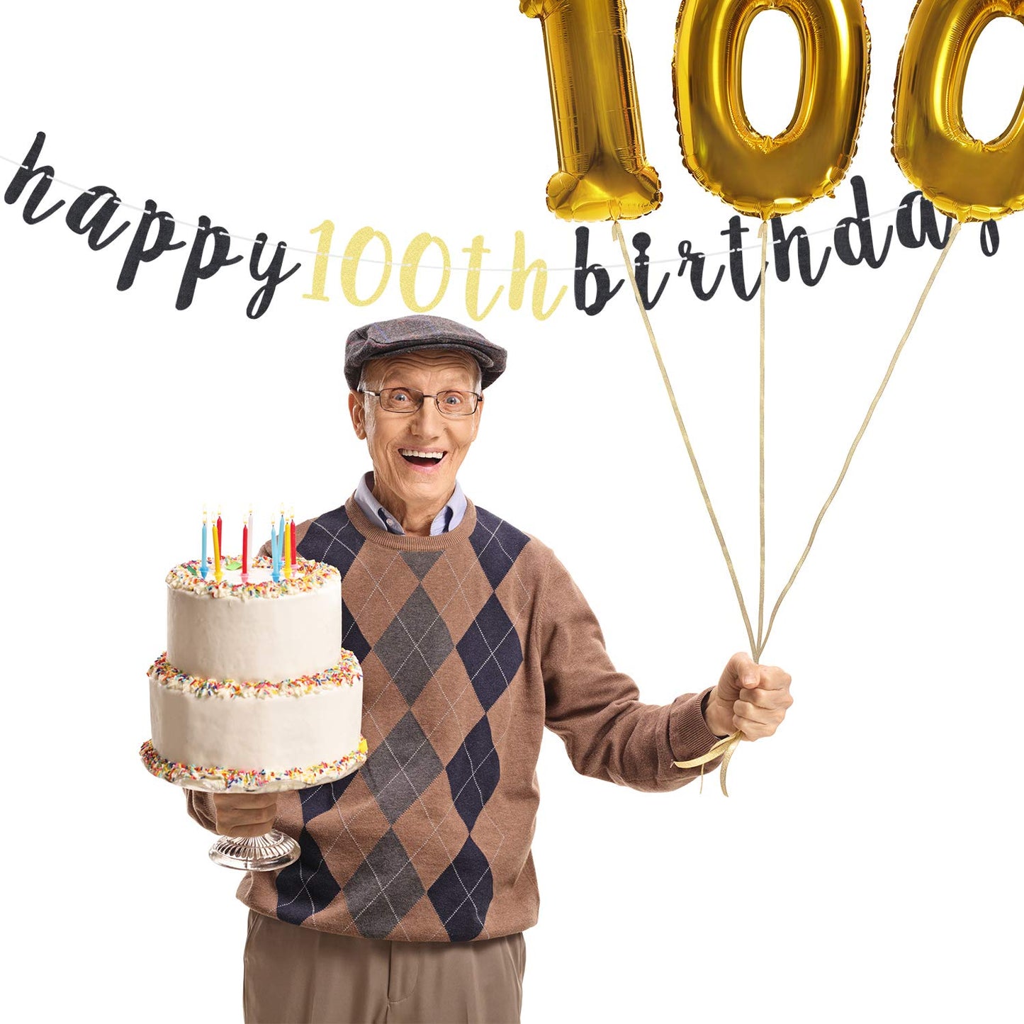 Lingteer Happy 100Th Birthday Party Decorations,100Th Birthday Glitter Garland Banner - Cheers To 100 Years Old Bday Party Backdrop Decoration Sign.