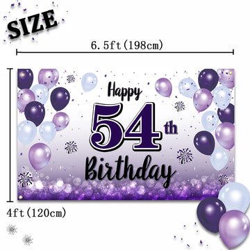 LASKYER Happy 54th Birthday Decorations,54th Purple Balloon Large Birthday Banner Backdrop Sign,54 Years Old Bday Party Supplies