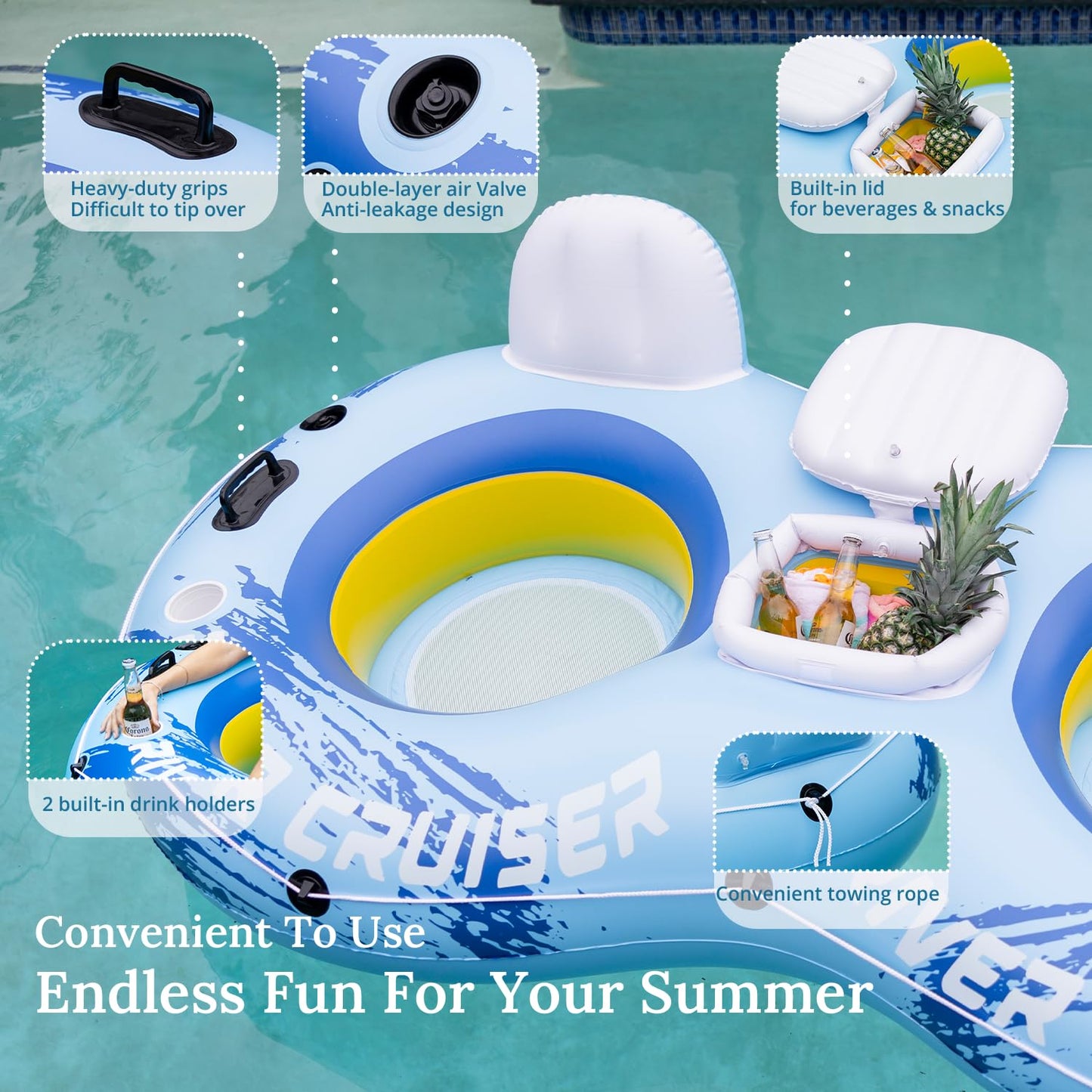 Sunrio 2024 New River Floats for mature-themeds Heavy Duty Pool Floats enhanced River Tube with Mesh Bottom Lake Floats for mature-themeds Pool Floats River Tube for Occupations & Recreation Pool Lounger(Blue-White)