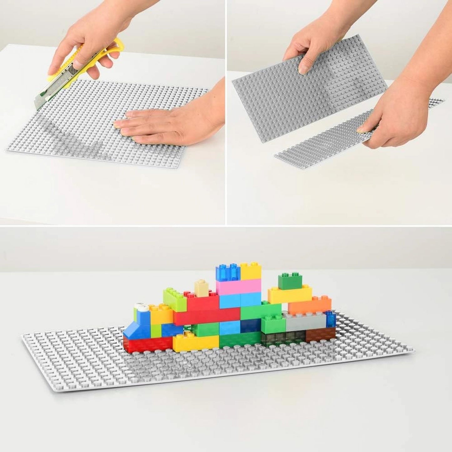 MIMAX Peel-and-Stick Baseplates 2PCS (10x10)  Toy Building Brick Blocks Base Plates  Self Adhesive Baseplate for All Major Brands  Build On Table Wall (White)