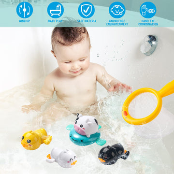 Bath Toys For Kids Ages 1-3, Floating Wind Up Toys For 1 Year Old Boy Girl Gift, Toddlers Bathtub Toys For Babies 6-12 Months, 5