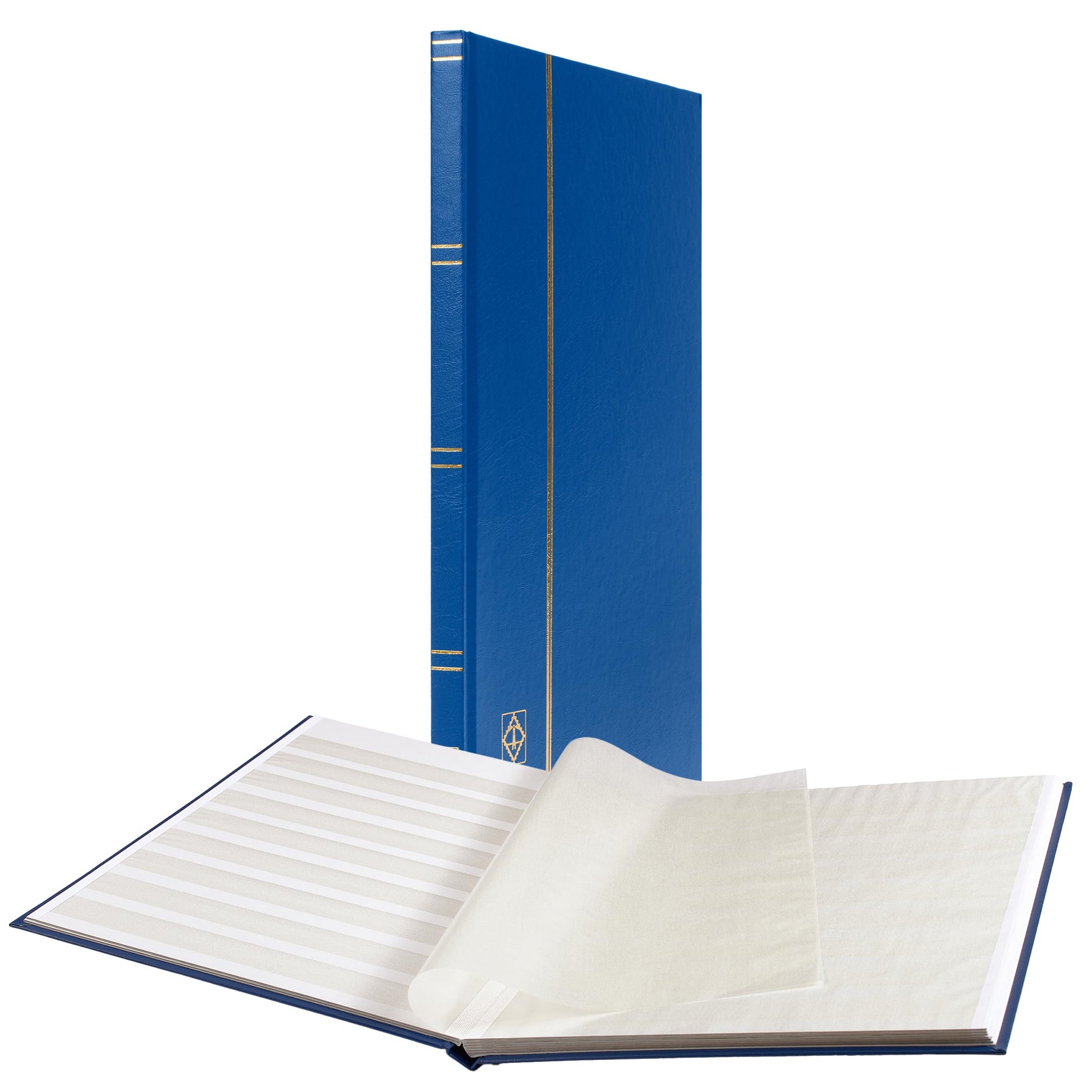 LIGHTHOUSE - BASIC    Hard Cover Stockbook for Stamps - 16 White Cardstock 9   x12    (A4) Pages with Glassine Strips - Blue