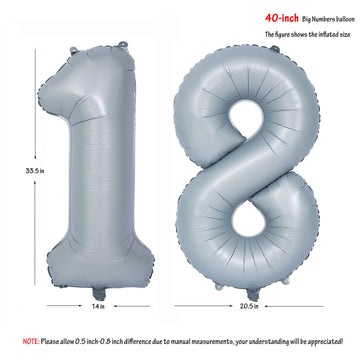 40 In Matte Gray Number Balloons Helium Foil Mylar Balloon Birthday Party Banquet Decoration 18