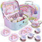 JOYIN Unicorn Tea Set for Toddlers Tea Party Set for Children Kids Pretend Role Play Tin Teapot Set with Cups, Plates and Carryi