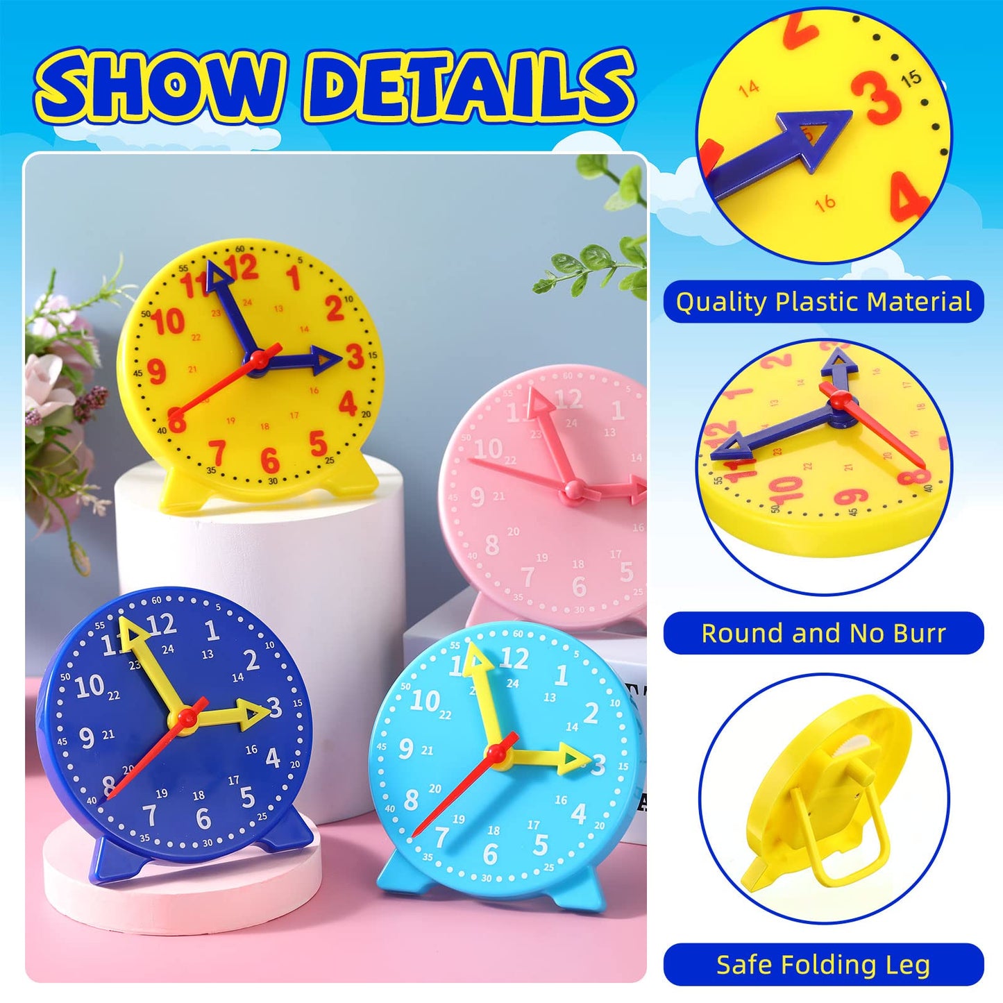 Batiyeer 24 Pcs Teaching Clock Kit for Kids to Tell Time Teaching Mini Geared Clock for Kids Basic Math Development Teacher and