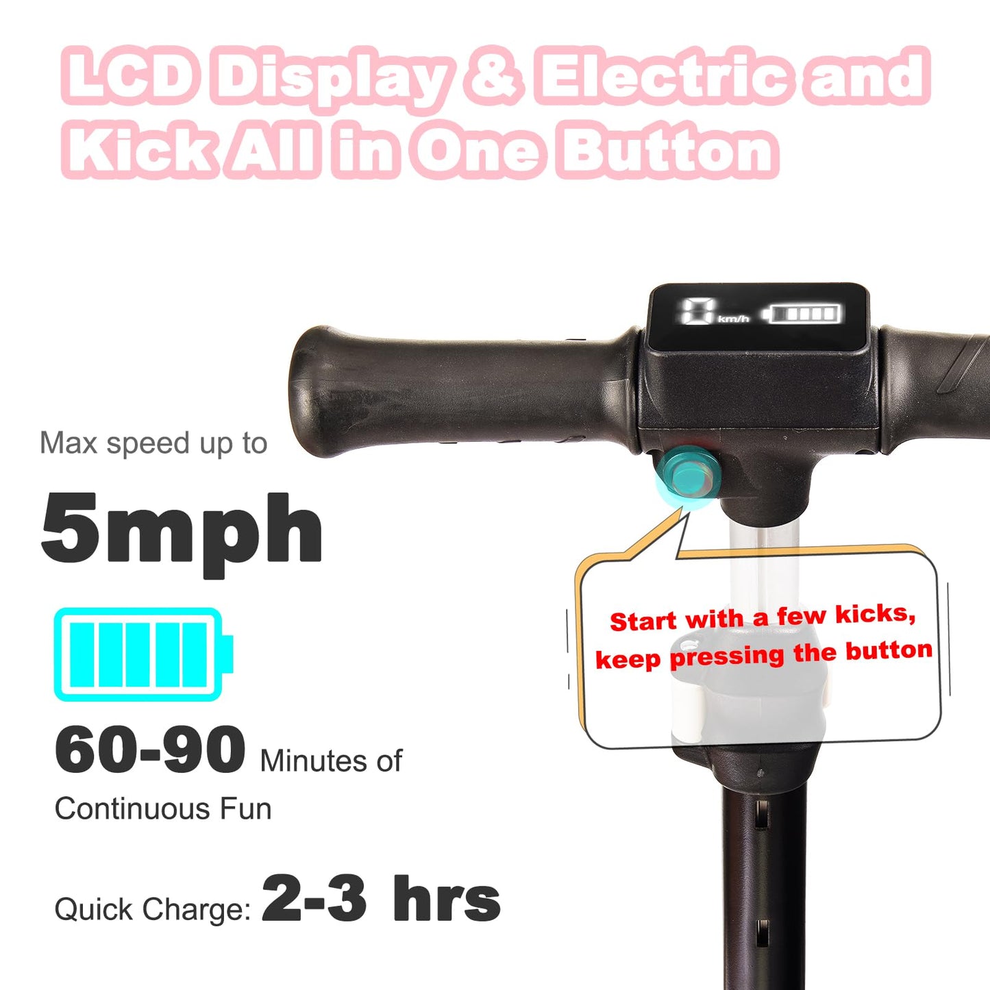 3 Wheel Electric Scooter for Kids Ages 3-8, LCD Display, Colorful Lights, Reliable Thumb Throttle, 3 Adjustable Height, 5Mph Saf