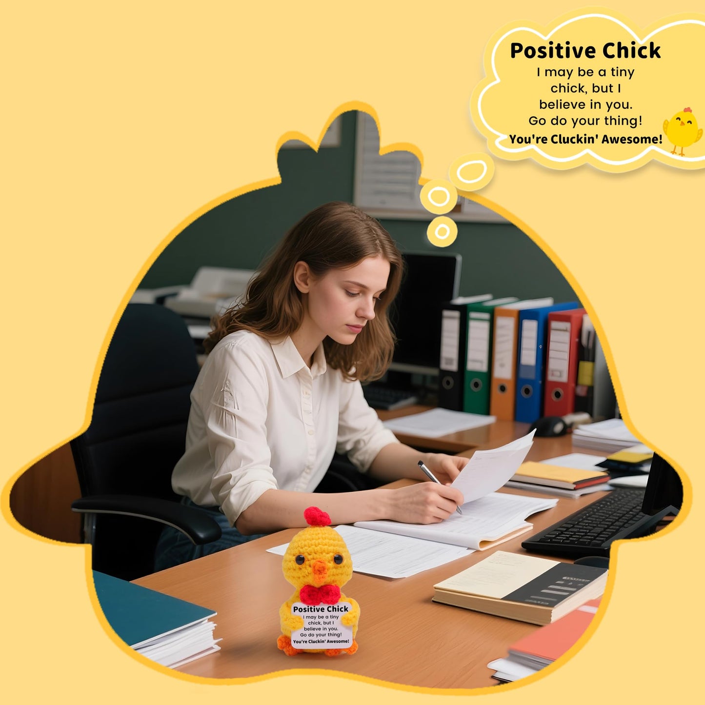 OkiyiD Mini Funny Positive Chick  Knitted Wool Chick Toy with Positive Card - Creative Cute Crochet Doll Emotional Support Cheer Up Keepspirit-inspired flavor Gift for Friends  Student  Christmas