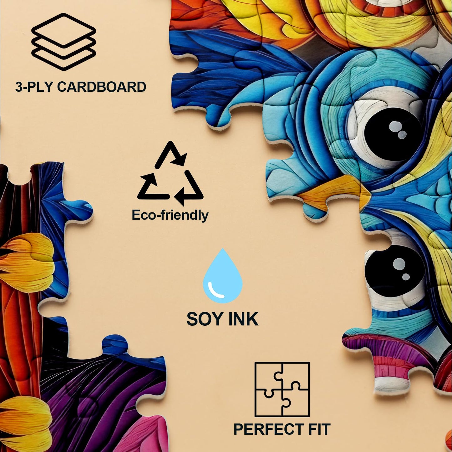 Buhah Colorful Owl Puzzles For Adults 1000 Pieces 3D Paper Art Bird Jigsaw Puzzles Plant Pretty Aesthetic Impossible Puzzle For