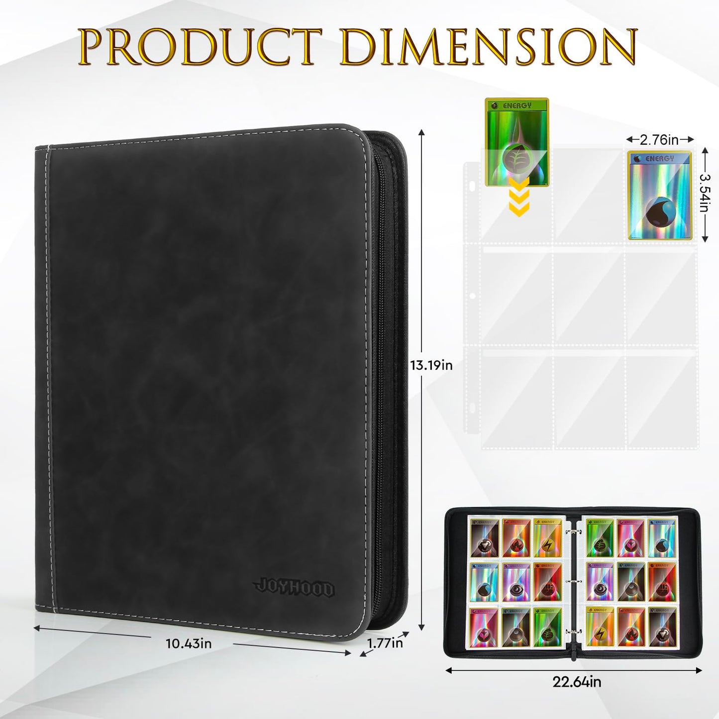 JoyHood Card Binder for Trading Card  Card Collection Binder with 9 Pocket - Hold Up to 900 Cards  Card Album Holder compatible with TCG/PM/MTG/OPCG/YGO Card (Black  9 Pockets)