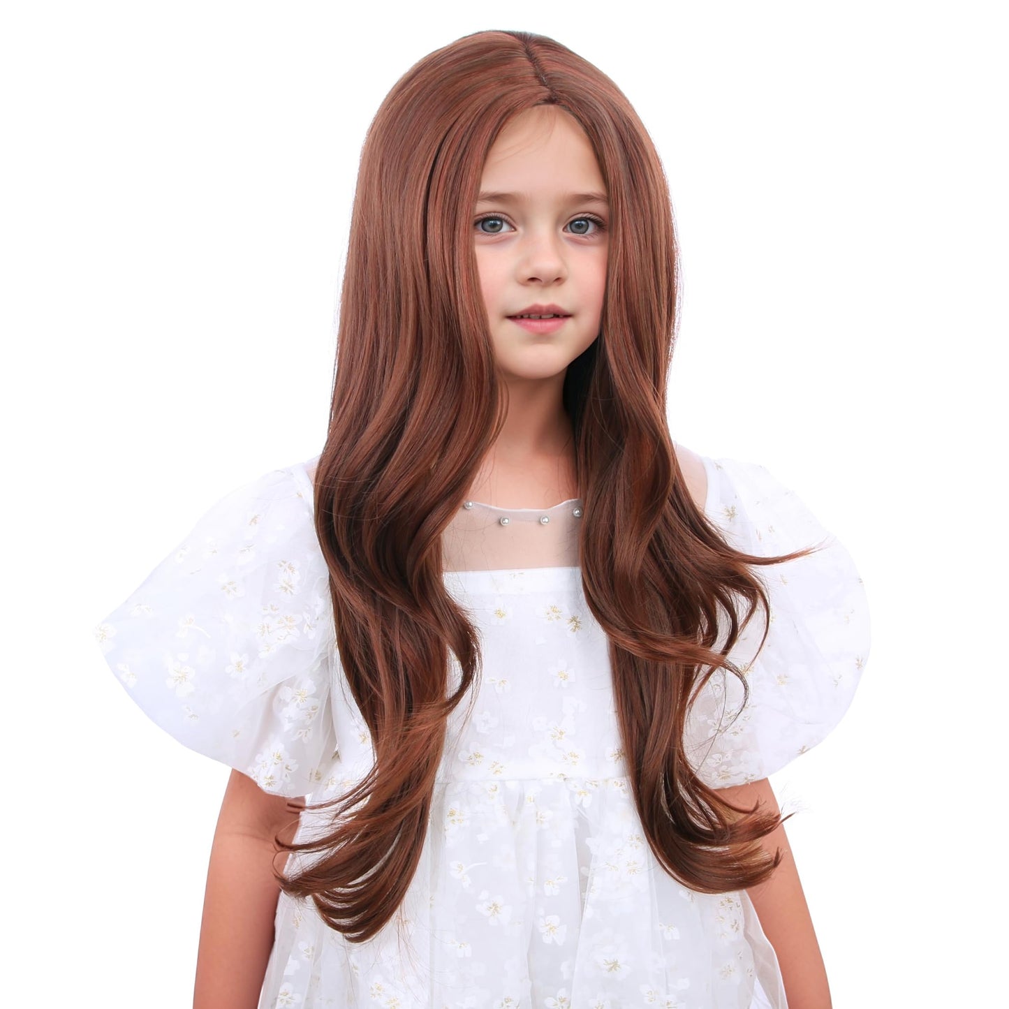 Duduwig Ginger Orange Wig For Kids Gilrs Long Ginger Middle Part Wig Child Long Dark Orange Wavy Curly Wigs Heat Resistant Synth