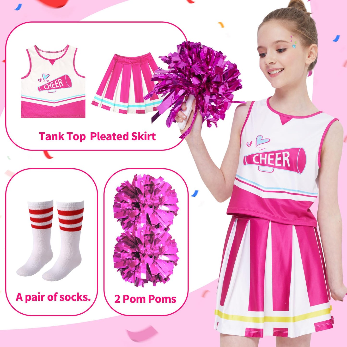 Parttely Girls Cheerleader Costume Outfit Set, Cheerleading Outfit Cheer Uniform For Halloween Birthday 3-10 Years