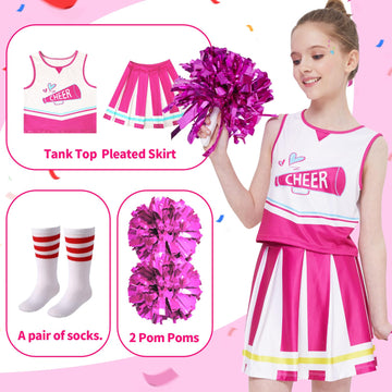 Parttely Girls Cheerleader Costume Outfit Set, Cheerleading Outfit Cheer Uniform For Halloween Birthday 3-10 Years