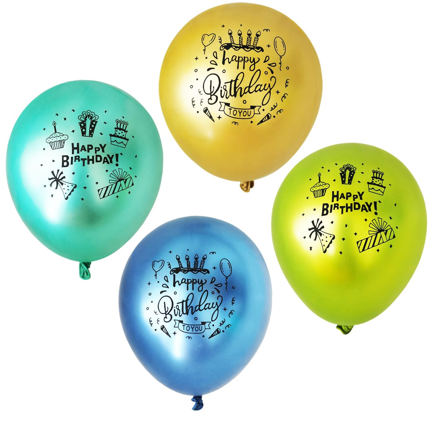 Happy Birthday Metallic Balloons,30 Pcs Blue Green Yellow Metallic Printed Balloons Happy Birthday Ballons Party Deco, Ballons B